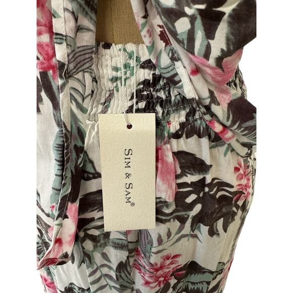 NWT! "Sim & Sam" Dress SZ S White wW/Pink Floral Tie Back Wrap,Criss Cross Back - Picture 7 of 13